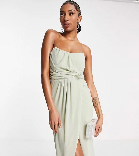 Шалфейно-зеленое платье-бандо с запахом TFNC Tall Bridesmaid Noee-Зеленый цвет