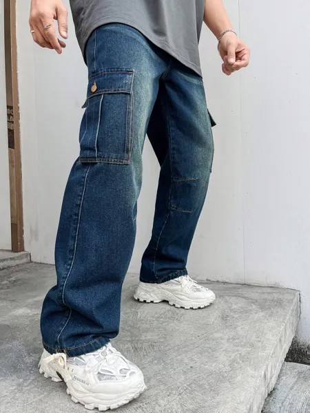 Мужские потертые джинсы-карго Manfinity Hypemode, темная стирка