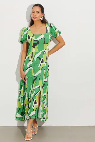 Женское зеленое платье миди с квадратным вырезом и разрезом с рисунком BK1647 Cool & Sexy, зеленый