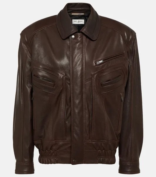Кожаный пиджак Saint Laurent, коричневый