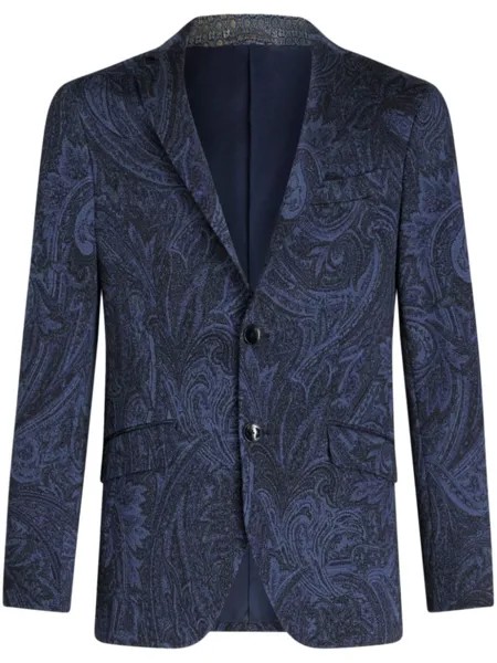 Однобортный пиджак с принтом пейсли ETRO, синий