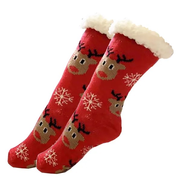 Женские толстые вязаные носки из флиса из шерпы с красной основой Ringdeer Snowflakes 9-11