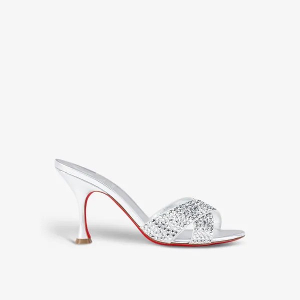 Мюли Mariza 85 на каблуке, украшенные кристаллами Christian Louboutin, серебряный