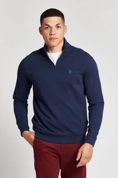 Мужская темно-синяя толстовка Blazer Estate Blue DHM с широким воротником и молнией 1/4 U.S. Polo Assn, синий