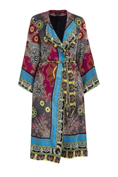 Пальто «Кимоно» с ярким орнаментом с этно-мотивами и тонким поясом
