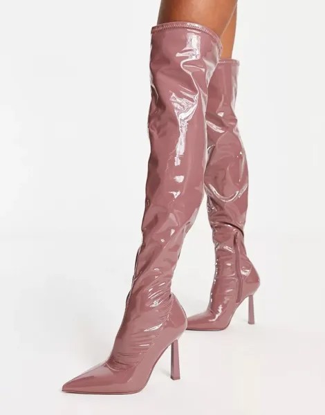 ALDO – Nella – лаковые сапоги выше колена розового цвета