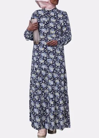 Цветочный принт пуговица с длинным рукавом повседневная мусульманская Платье для Женское