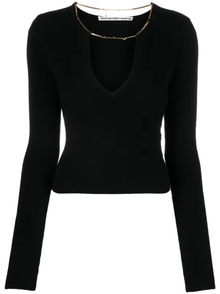 Alexander Wang джемпер в рубчик с логотипом, черный