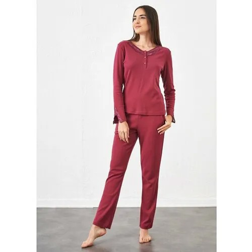 Пижама Relax Mode, длинный рукав, размер 52/54, бордовый