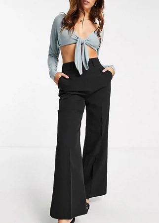 Черные свободные расклешенные брюки с широкими штанинами ASOS DESIGN Petite-Черный цвет