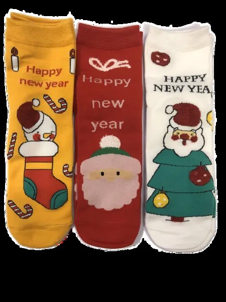 Подарочный набор носков женских NoBrand с новогодним принтом разноцветных 37-42