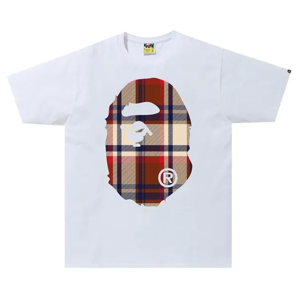 Футболка BAPE в клетку Big Ape Head, цвет Белый/Красный