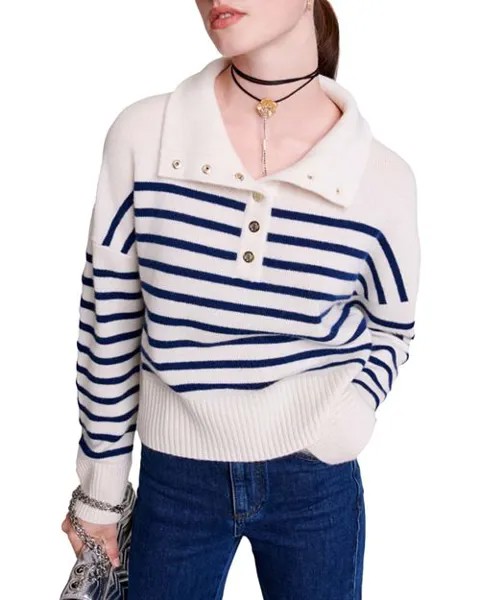 Полосатый свитер с воротником Maje, цвет Ivory/Cream