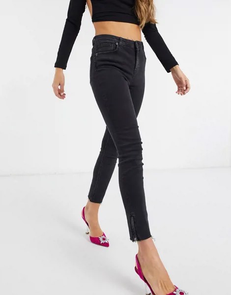 Черные джинсы скинни с завышенной талией и молниями NA-KD-Черный
