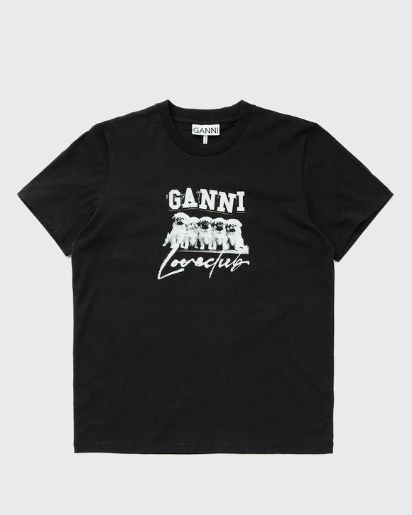 Топ Ganni Thin Jersey Puppy Love Relaxed Tee, черный