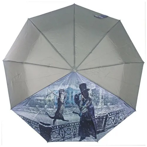 Зонт полуавтомат, 3 сложения, купол 100 см., 9 спиц, для женщин, серый
