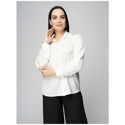 Блуза  DiSORELLE, нарядный стиль, полуприлегающий силуэт, длинный рукав, однотонная, размер 50, белый