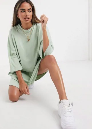 Шалфейно-зеленое платье-футболка oversized ASOS DESIGN-Зеленый