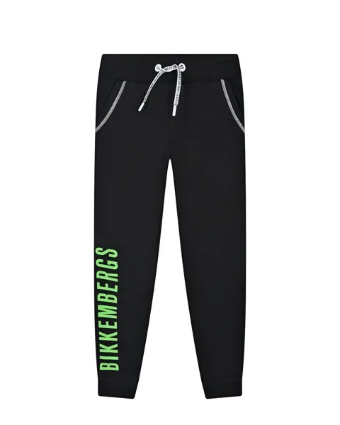 Черные спортивные брюки с зеленым лого Bikkembergs детские