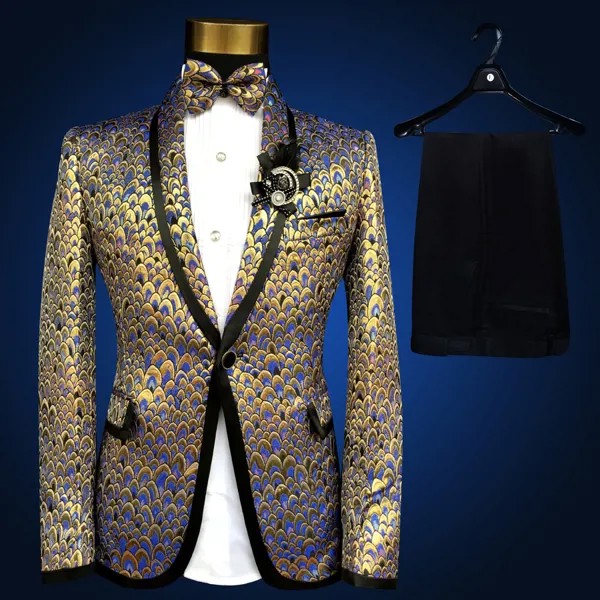 Европейский корт, золотые блестки, мужские модные костюмы, куртка, средневековый принц, облегающий блейзер для ночного клуба, костюмы, брюки стандарта