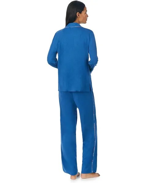 Пижамный комплект LAUREN Ralph Lauren Long Sleeve Knit Notch PJ Set, синий