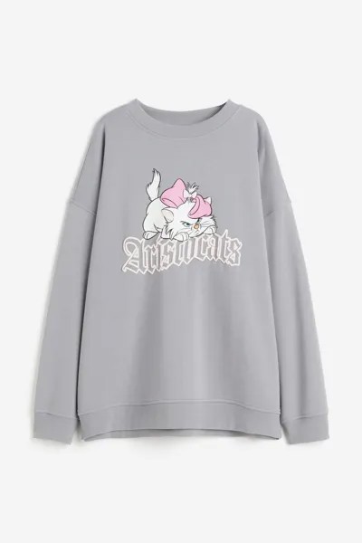 Свитшот H&M Aristocats Oversized Printed, светло-серый