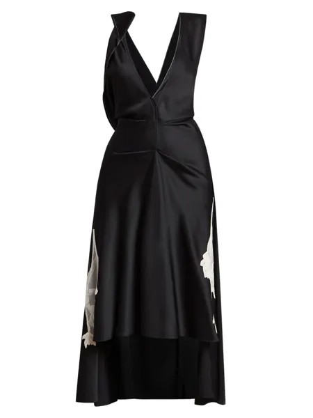 Кружевное платье-миди с драпировкой Victoria Beckham, черный