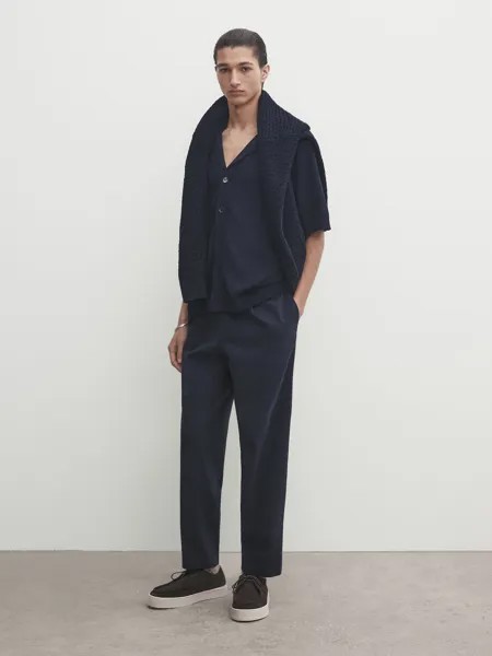 Вязаный кардиган с короткими рукавами Massimo Dutti, синий