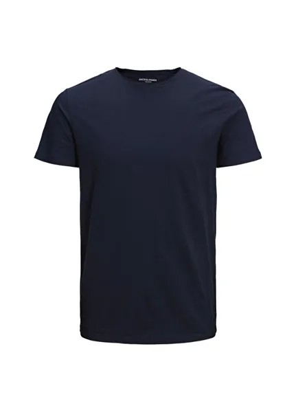Однотонная мужская футболка с круглым вырезом темно-синего цвета Jack & Jones
