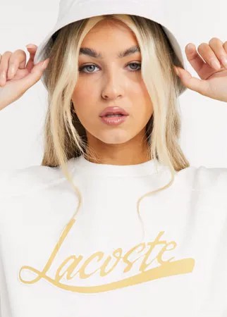 Кремовый свитшот с логотипом на груди Lacoste-Белый