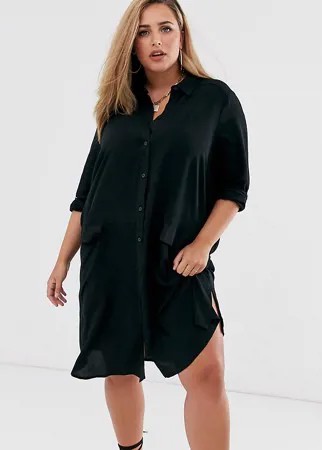 Платье-рубашка миди в стиле милитари ASOS DESIGN Curve-Черный