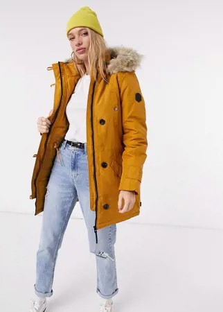 Парка рыжего цвета с искусственным мехом на капюшоне Vero Moda-Коричневый