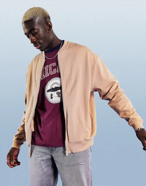 Светло-коричневый трикотажный oversized-бомбер ASOS DESIGN-Коричневый цвет