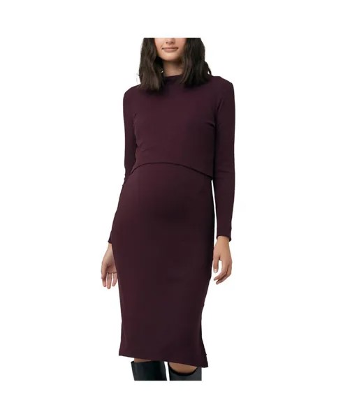 Женское рубиновое платье для кормящих в рубчик темно-бордовое Ripe Maternity