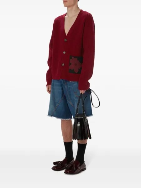 JW Anderson кардиган с накладными карманами и флокированными цветами, красный