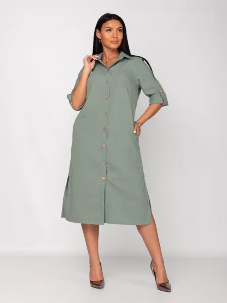 Платье-рубашка штапельное Лима (зеленое)