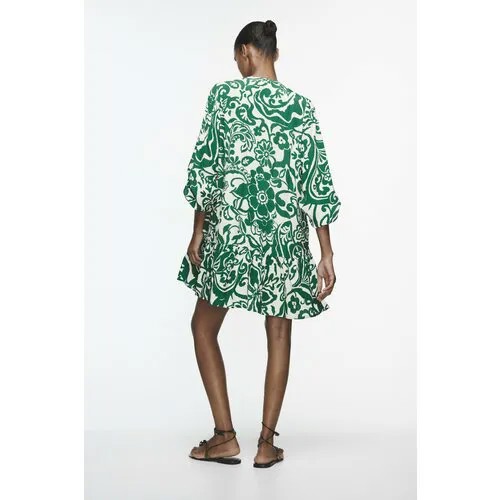 Сарафан Zara, вискоза, размер L, зеленый, бежевый