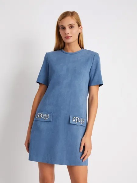Платье-футболка из экозамши со стразами