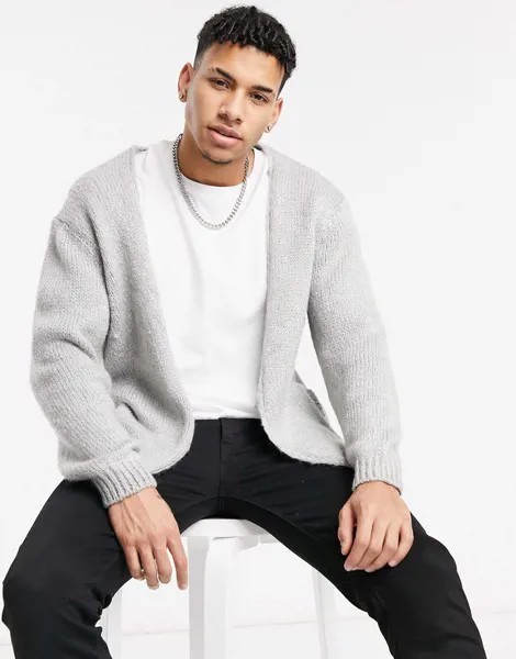 Светло-серый трикотажный кардиган без застежки из фактурной пряжи ASOS DESIGN