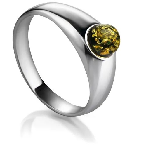 Amberholl Тонкое серебряное кольцо с небольшой вставкой из зелёного янтаря «Капри»