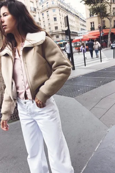 Двухсторонняя куртка с ребристой отделкой ZARA, кэмел