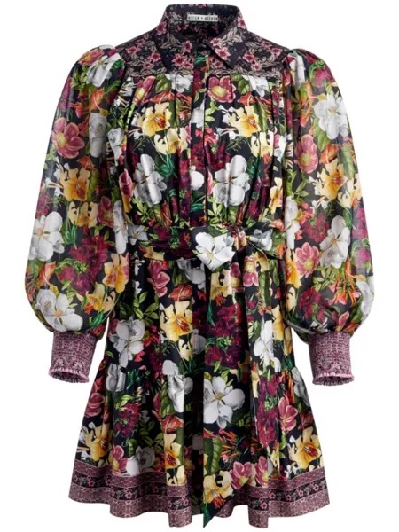 Платье мини Tiffie с цветочным принтом alice + olivia, черный