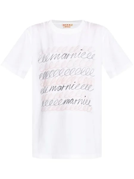 Marni хлопковая футболка с логотипом, белый
