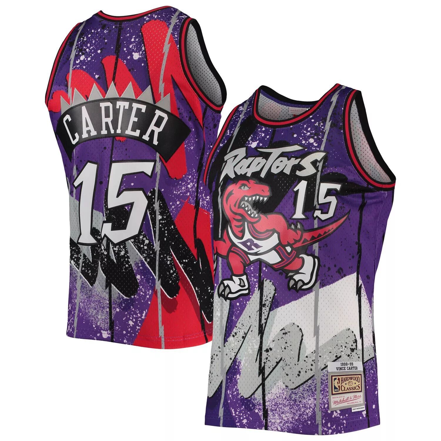 Мужская майка Mitchell & Ness Vince Carter фиолетового цвета Toronto Raptors Hardwood Classics 1998 Hyper Hoops Swingman