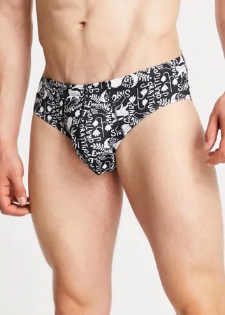Черно-белые трусы из микрофибры с принтом ASOS DESIGN-Разноцветный