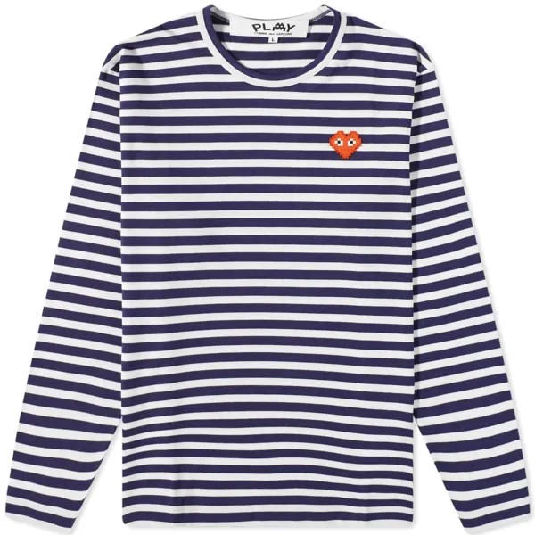 Футболка Comme des Garçons Play Invader Heart Striped Long Sleeve Tee