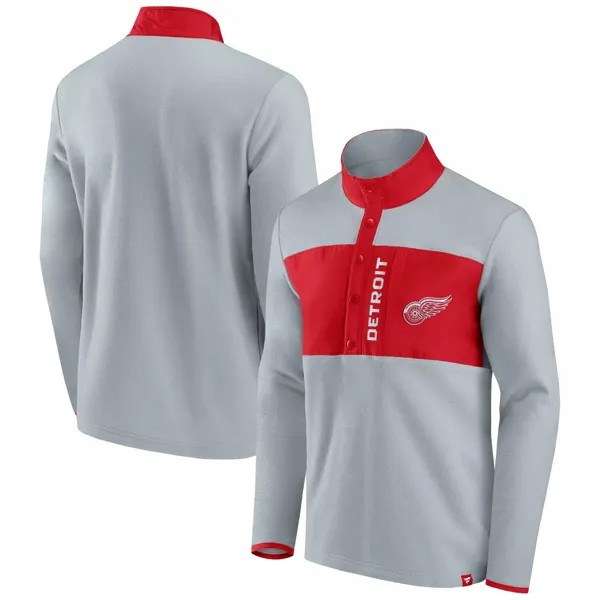 Мужская фирменная серо-красная куртка Detroit Red Wings Omni из флиса на четверть кнопки Fanatics