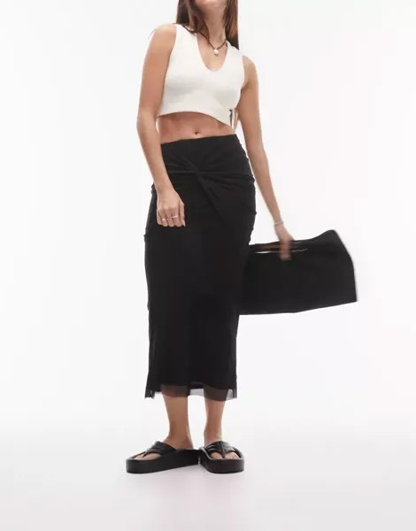 Черная юбка миди с узлом Topshop