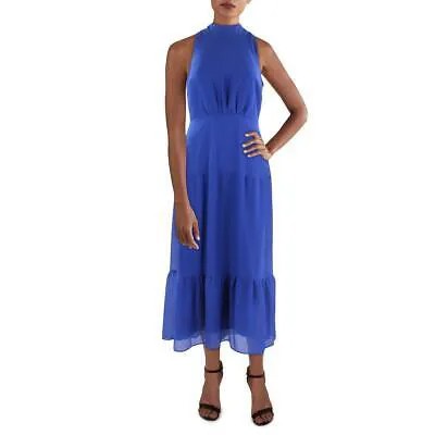 Женское синее шифоновое длинное платье-футляр без рукавов Sam Edelman 6 BHFO 4587