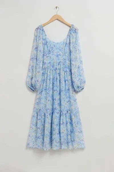 Платье миди из шифона с глубоким вырезом и другими историями H&M, синий